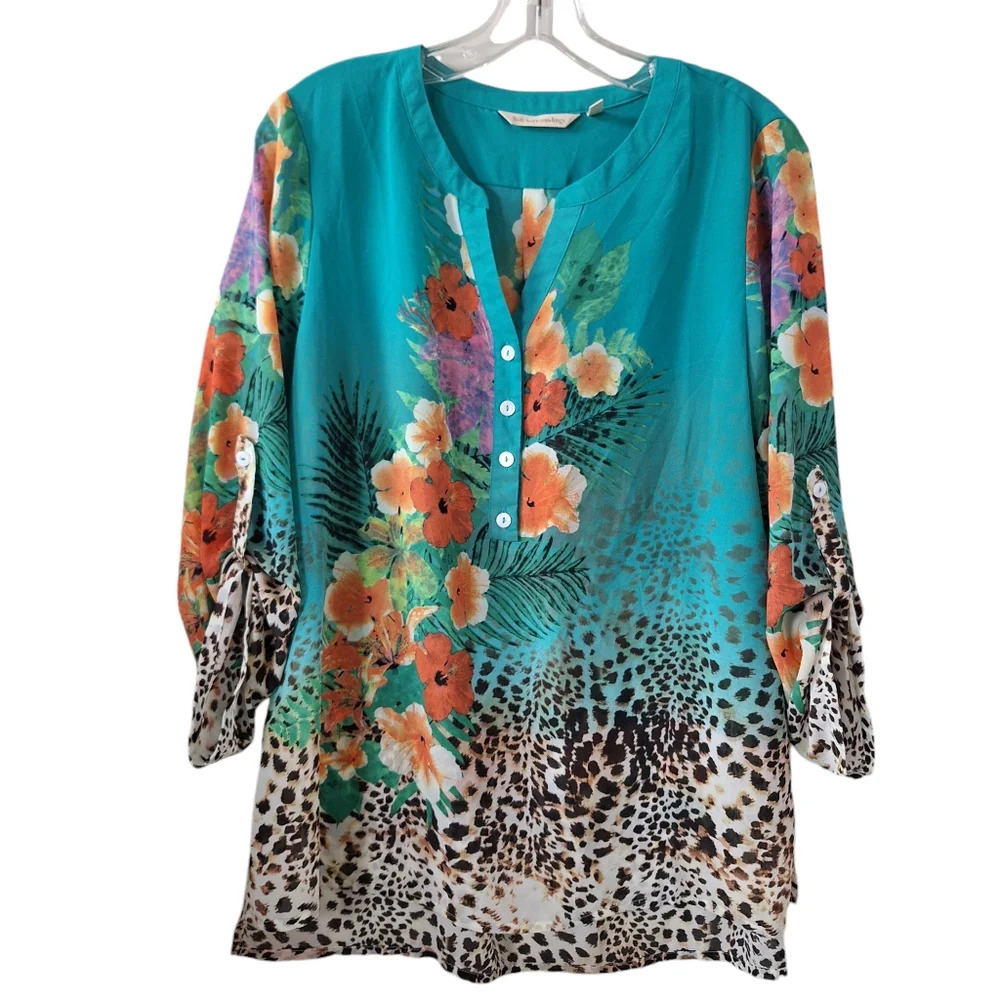 Soft Surroundings Lightweight Sheer Floral Animal Print Tunic‎ Top Petite